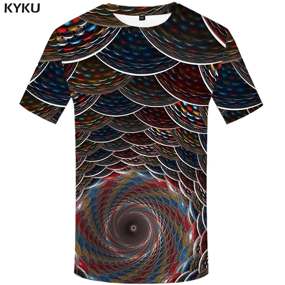 

KYKU Psychedelic Tshirt Men Gothic 3d shirt Dizziness T-shirt Casual Funny T shirts Print T shirt Gothic Mens Short Sleeve shirt