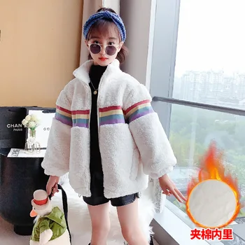 Children Winter Jacket Girl Rainbow Ribbon Splicing Tops Lambs Wool Warm Coat Kids Thicken Fleece Outerwear Casual Baby Overcoat
Children Winter Jacket Girl Rainbow Ribbon Splicing Tops Lambs Wool Warm Coat Kids Thicken Fleece Outerwear Casual Baby Overcoat