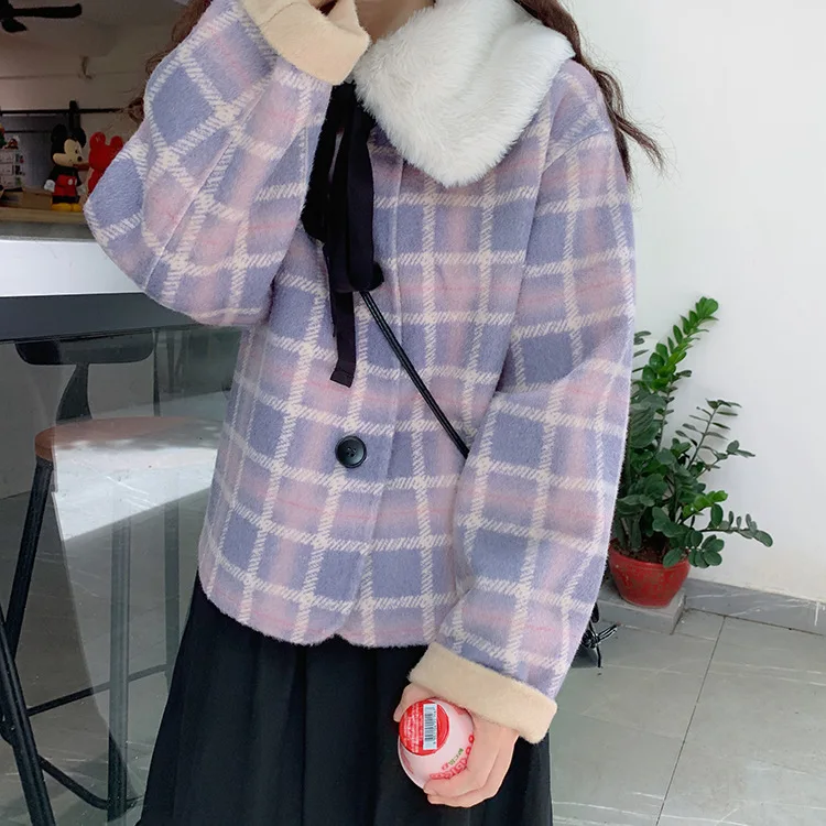 19 New Style Currently Available Korean-style Lavender Plaid Short Wool Overcoat Double-faced Woolen Goods Autumn And Winter Cas
19 New Style Currently Available Korean-style Lavender Plaid Short Wool Overcoat Double-faced Woolen Goods Autumn And Winter Cas