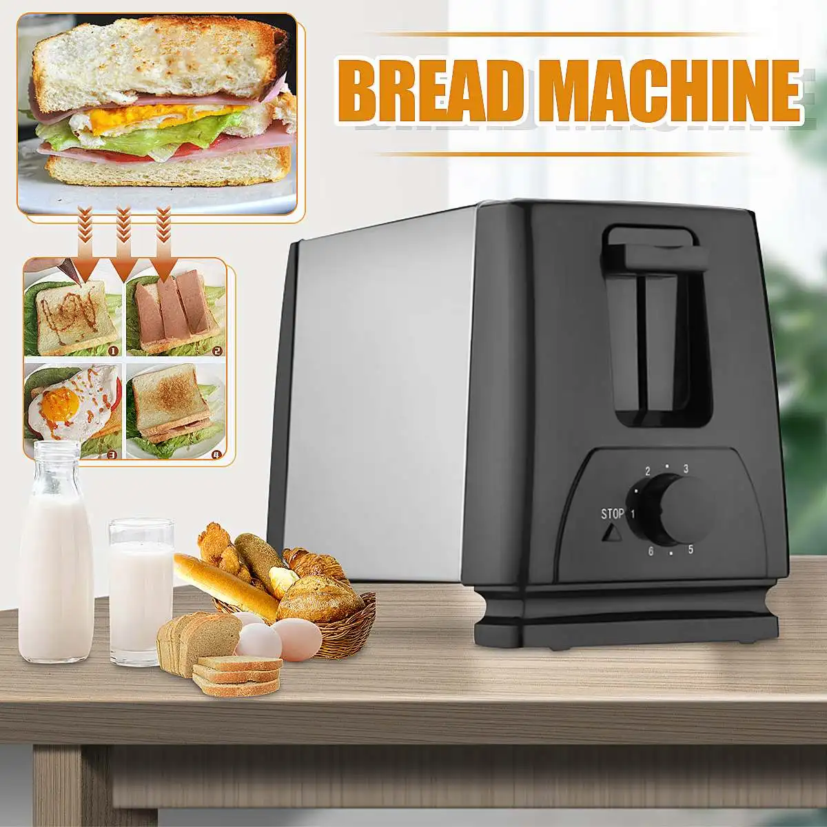 750W Household Bread Baker Machine Electric Toaster Kitchen Automatic Breakfast Maker 6 Timing Gears 2pcs Bread Slot
750W Household Bread Baker Machine Electric Toaster Kitchen Automatic Breakfast Maker 6 Timing Gears 2pcs Bread Slot