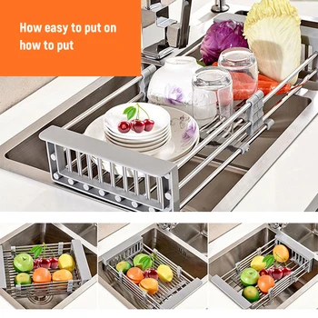 Adjustable Over Sink Dish Drying Rack Stainless Steel Telescopic Vegetable Fruit Washing Drainer Kitchen Dish Storage Organizer 
Adjustable Over Sink Dish Drying Rack Stainless Steel Telescopic Vegetable Fruit Washing Drainer Kitchen Dish Storage Organizer