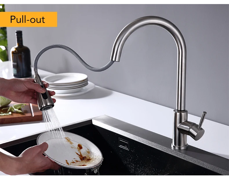 High-end Touch Kitchen Faucets Pull Out Black Kitchen Mixer Tap Sensor Faucet Swivel 360 Degree hot and cold Water Taps ELK5409