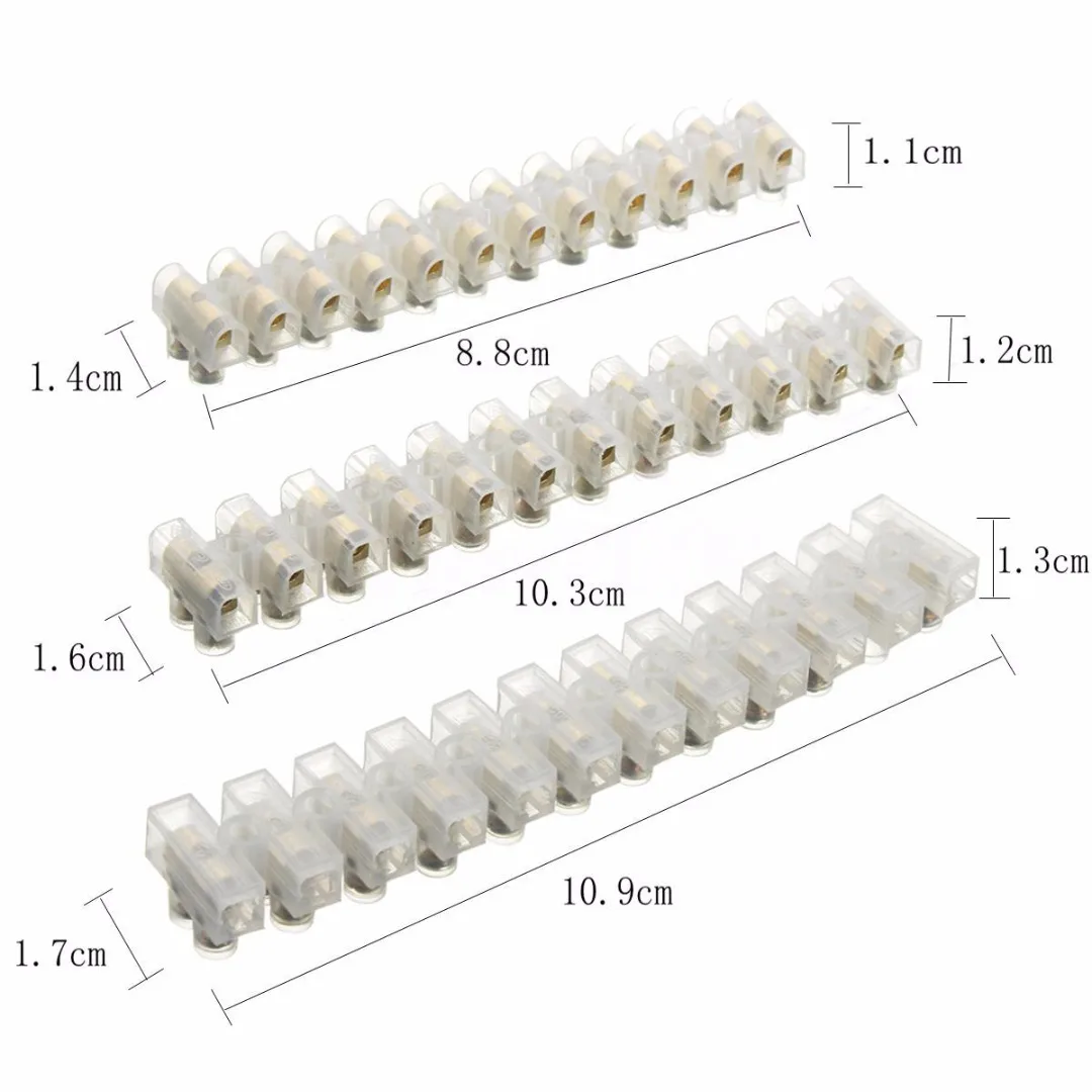 3pcs 12 Way Barrier Screw Terminal Block Wire Connector Strip 3A 5A 10Amp For Electrical Wiring Household Use
3pcs 12 Way Barrier Screw Terminal Block Wire Connector Strip 3A 5A 10Amp For Electrical Wiring Household Use
