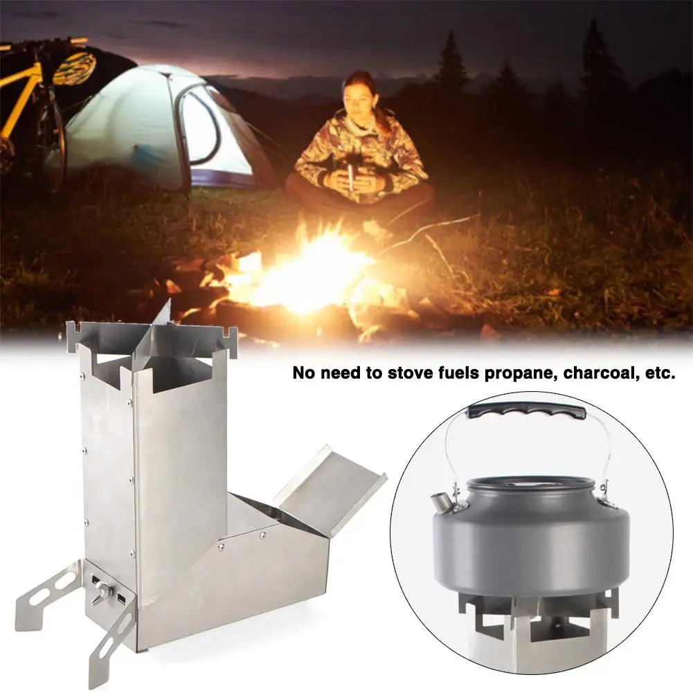 Camping Rocket Stove Foldable Wood Burner Burning Stainless Steel Stove
