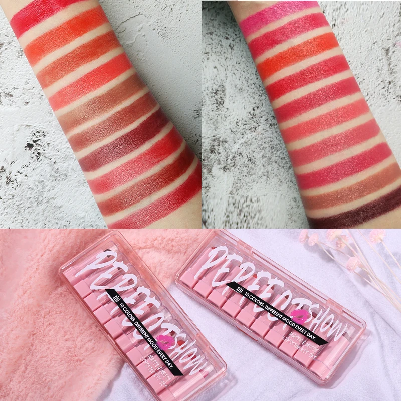 10pcs/set Silky Moisture Lipstick Makeup Lip Tint Sexy Pigment Waterproof Tint Nude Gloss Make Up Liquid Lipstick 
10pcs/set Silky Moisture Lipstick Makeup Lip Tint Sexy Pigment Waterproof Tint Nude Gloss Make Up Liquid Lipstick