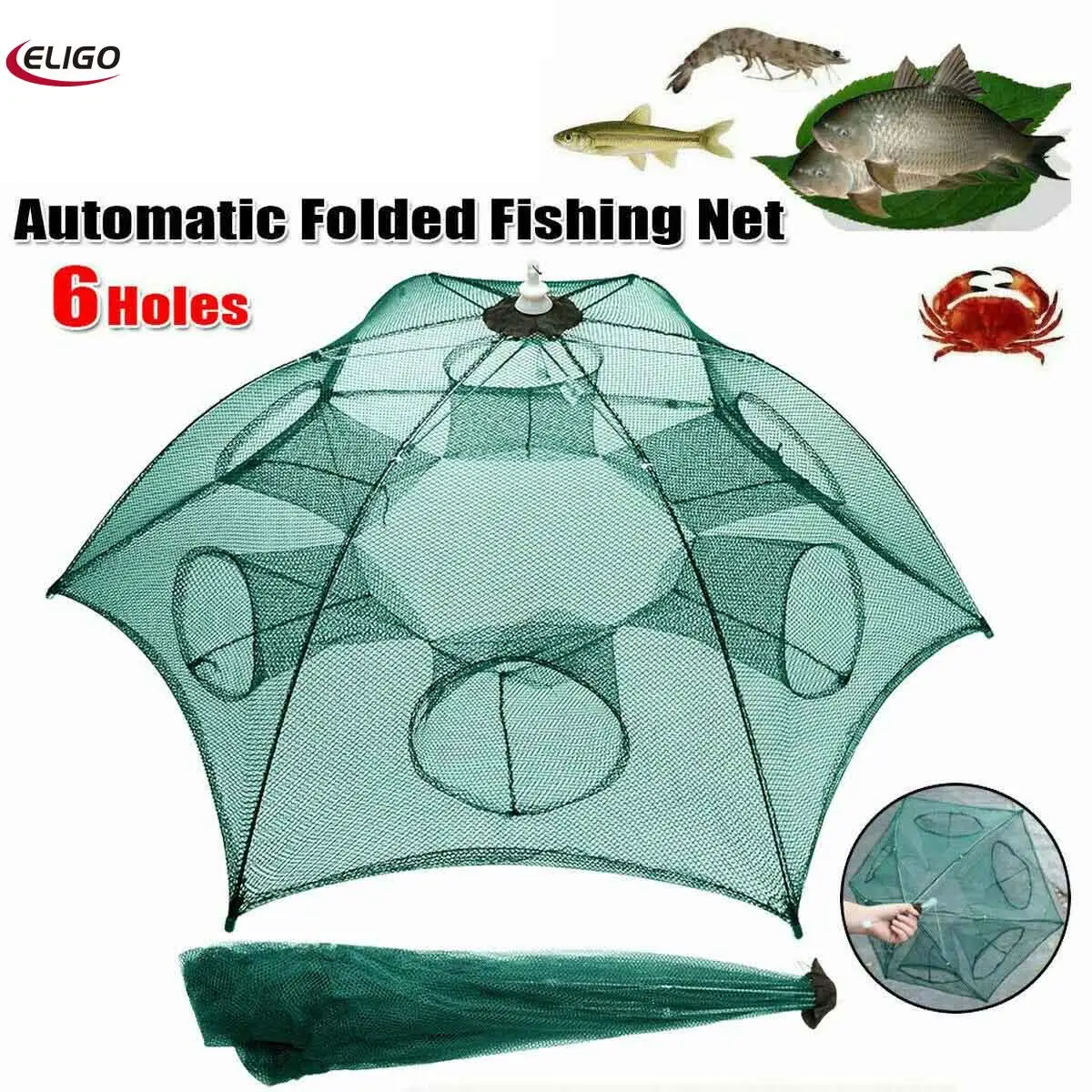 

Fishing Bait Trap Crab Net Crawdad Shrimp Cast Dip Cage Fish Minnow Foldable NEW