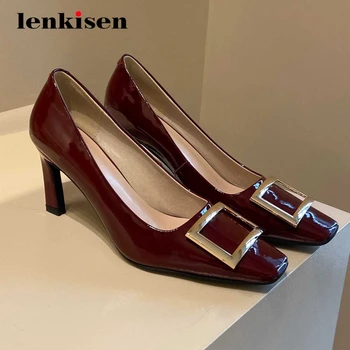 Lenkisen simple style full grain leather buckle decorations square toe thin high heel slip on beauty lady noble women pumps L51
Lenkisen simple style full grain leather buckle decorations square toe thin high heel slip on beauty lady noble women pumps L51