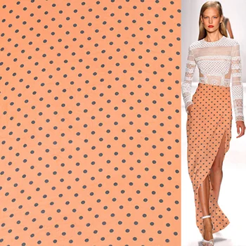 Black polka dot print on orange color silk pure georgette gauze fabric,SCG512
Black polka dot print on orange color silk pure georgette gauze fabric,SCG512