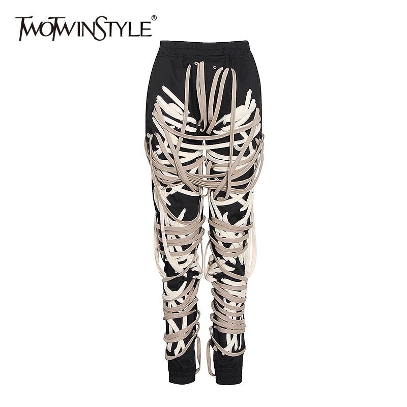 TWOTWINSTYLE Patchwork Bandage Pants For Women High Waist Designer Streetwear Loose Plus Size Trousers Female 2020 New Clothing
TWOTWINSTYLE Patchwork Bandage Pants For Women High Waist Designer Streetwear Loose Plus Size Trousers Female 2020 New Clothing