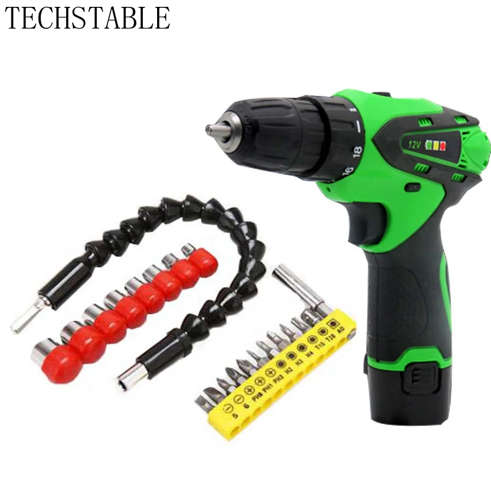 TECHSTABLE 12v Double speed lithium battery Cordless electric screwdriver with one charger rechargeable tools | Инструменты