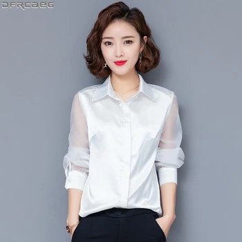 Fashion Long Sleeve Women Tops Elegant Solid Satin Silk Blouse Femme Transparent Mesh Patchwork Office Shirt White Pink 5 Colors
Fashion Long Sleeve Women Tops Elegant Solid Satin Silk Blouse Femme Transparent Mesh Patchwork Office Shirt White Pink 5 Colors