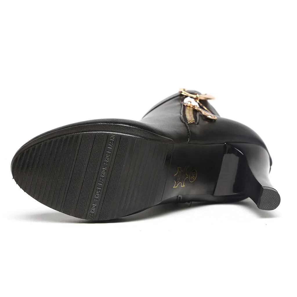 Женские ботинки на высоком каблуке короткие кожаные молнии однотонные с круглым
