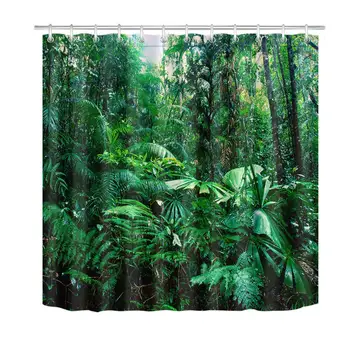 

Tropical Jungle Shower Curtain Rainforest Palm Trees and Exotic Plants Dense Green Leaves Shower Curtain Waterproof Fabric with