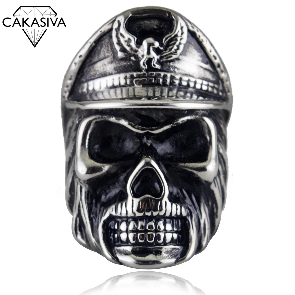 Unique Silver Color Vintage Officer Skull Titanium Steel Ring Punk Fashion Personality Eagle Army Hat Tide Men Jewelry 
Unique Silver Color Vintage Officer Skull Titanium Steel Ring Punk Fashion Personality Eagle Army Hat Tide Men Jewelry