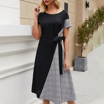 Women Casual A-Line Dress New Black Short Sleeve Dress Round Neck Western Mid-Calf Cotton Patchwork Blends Single Dress
Women Casual A-Line Dress New Black Short Sleeve Dress Round Neck Western Mid-Calf Cotton Patchwork Blends Single Dress