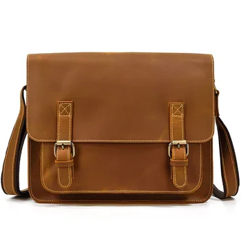 Crazy Horse Leather Shoulder Bag Mens Genuine Leather Messenger Bag A4 Cowhide Clamshell Retro Briefcase 2 COLORS 
Crazy Horse Leather Shoulder Bag Mens Genuine Leather Messenger Bag A4 Cowhide Clamshell Retro Briefcase 2 COLORS