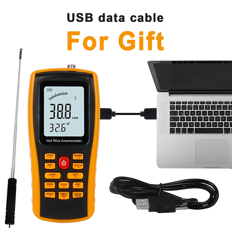 Hot Wire Anemometer Thermal Wind Speed Gauge Temperature Measurement USB Measuring Instrument Speed Measuring Range 0.1-30m/s
Hot Wire Anemometer Thermal Wind Speed Gauge Temperature Measurement USB Measuring Instrument Speed Measuring Range 0.1-30m/s