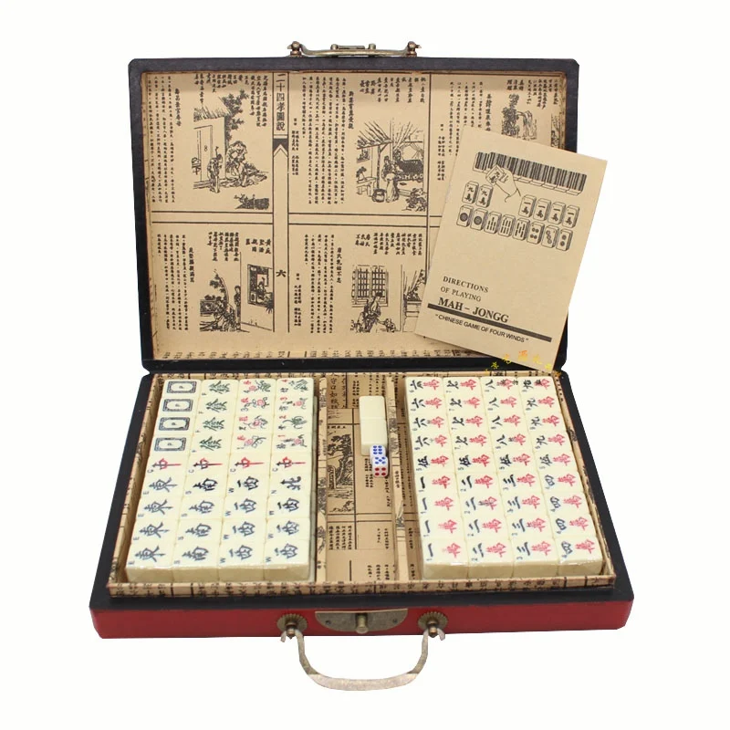 

Mah-Jong Chinese Numbered Mahjong Set 144 Tiles Mah-Jong Set Portable Chinese Toy Party Gambling Game Board with Box