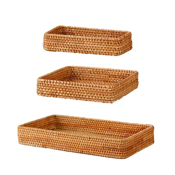 

Rattan Storage Tray Hand-Woven Storage Basket Wicker Baskets Bread Fruit Food Breakfast Display Breadbasket Home Decoration