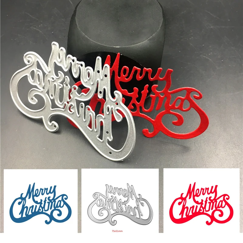 75*51 Merry Christmas Metal Cutting Dies for Scrapbooking Letter Stencil DIY Embossing Album Paper Gift Die | Дом и сад