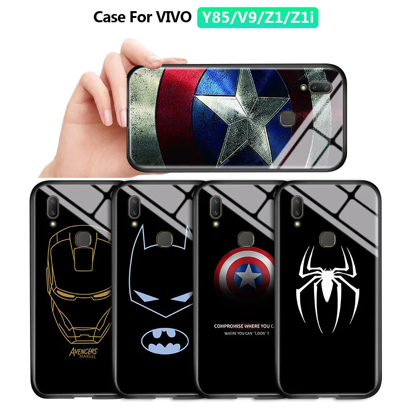 For Vivo Y81 Y81i Y83 Pro Y85 V9 Z1 Z1i Marvel Ironman Shockproof Tempered Glass Back Case Cover Silicone Soft Edge Casing | Мобильные