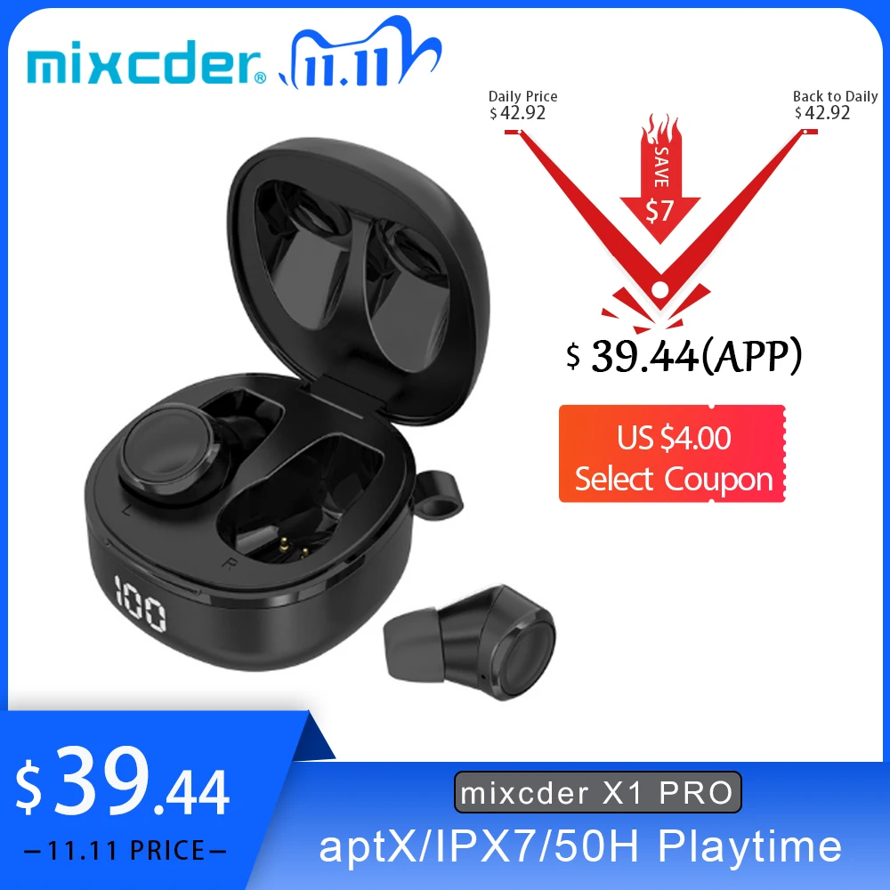 Mixcder X1 PRO TWS Wireless Earphones, Bluetooth5.1 Qualcomm aptX, iPX7 Waterproof Earbuds Type-c Fast Charging 50hrs Playtime
Mixcder X1 PRO TWS Wireless Earphones, Bluetooth5.1 Qualcomm aptX, iPX7 Waterproof Earbuds Type-c Fast Charging 50hrs Playtime