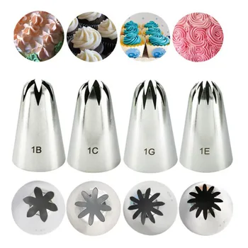 

4pcs Large Icing Piping Nozzles For Decorating Cake Baking Cookie Cupcake Piping Nozzle Stainless Steel Pastry Tips #1B#1C#1E#1G