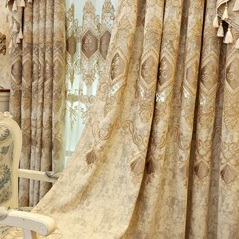 European Luxury Beige Embroidery Curtains for Living Room Thick Chenille Hollow Velvet Villa Fabric French Window Drapes JS284C 
European Luxury Beige Embroidery Curtains for Living Room Thick Chenille Hollow Velvet Villa Fabric French Window Drapes JS284C
