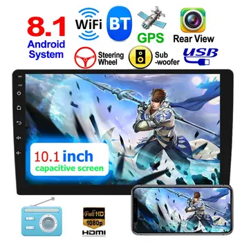 

10101 10.1 inch Touch Screen Android 8.1 Car Stereo GPS Navi FM Radio MP5 Player Support Steering Wheel Control Video Output