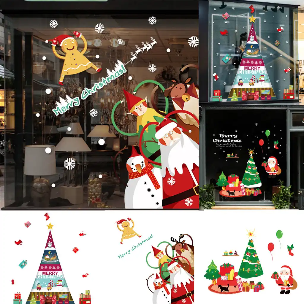 christmas vinyl window wall stickers santa claus christmas tree