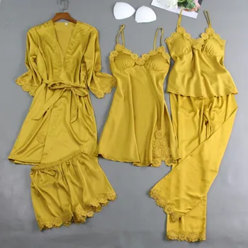 Satin 5PCS Sleepwear Sleep Set Women Sexy Lace Nighty&robe Set Nightwear Wedding Robe Casual Loose Kimono Bath Gown Pajamas
Satin 5PCS Sleepwear Sleep Set Women Sexy Lace Nighty&robe Set Nightwear Wedding Robe Casual Loose Kimono Bath Gown Pajamas