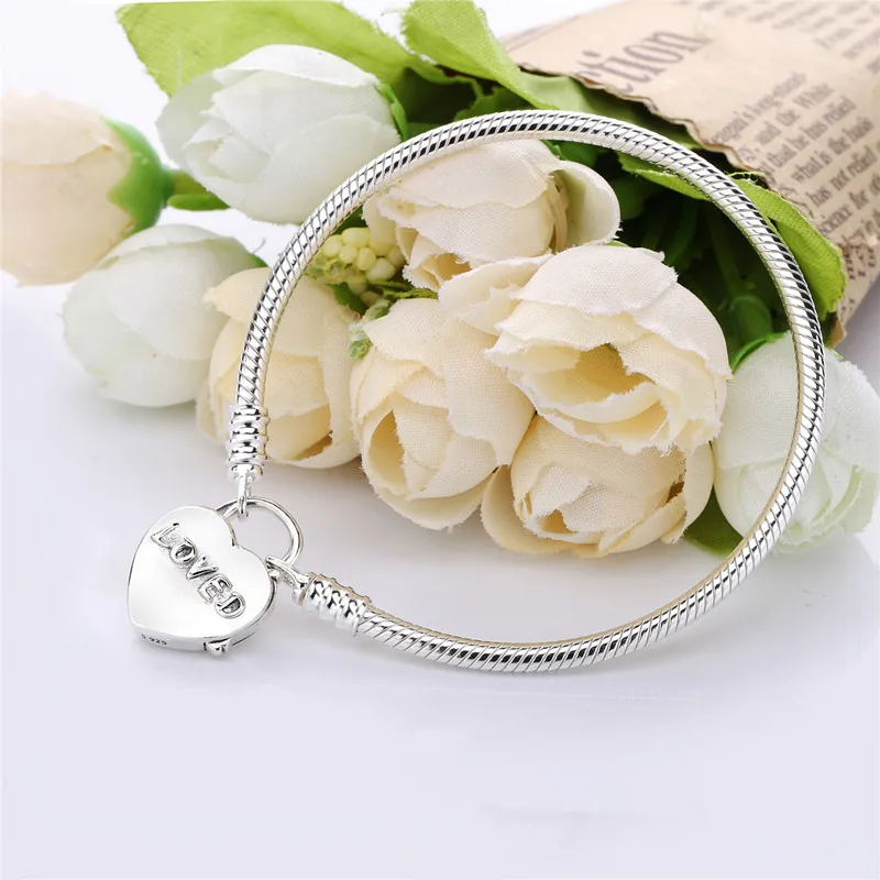 Authentic 100% 925 Sterling Silver You Are Loved Heart Padlock pan Bracelet Snake Chain For Women Bangle Luxury Jewelry
Authentic 100% 925 Sterling Silver You Are Loved Heart Padlock pan Bracelet Snake Chain For Women Bangle Luxury Jewelry