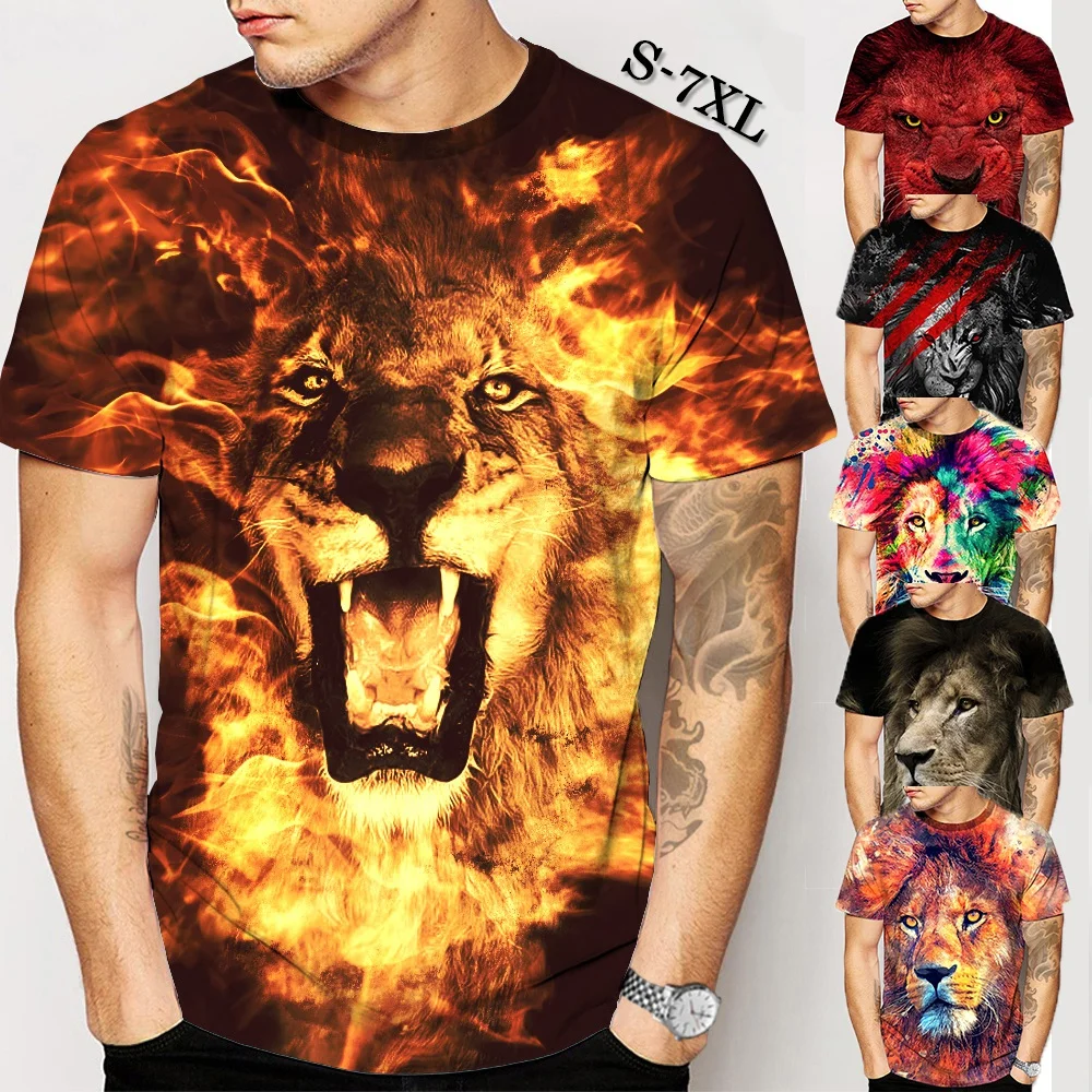 

New Fashion Angry Lion Men 3D Printing Casual Fashion Short Sleeve T-shirt hunter x hunter harajuku