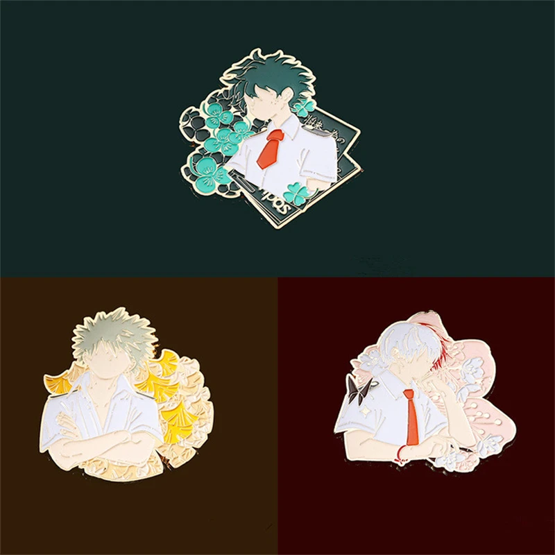 

My Hero Academia Midoriya Izuku Deku Bakugou Katsuki Todoroki Shoto Cosplay Cartoon Costume Props Metal Badge Pin Alloy Brooch