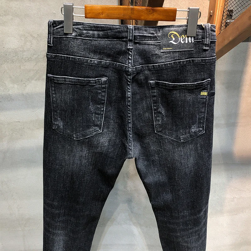 Ripped Jeans for Men Skinny Jeans Men Stretch Distressed Colorfully Patch Fashion Designer Jeans