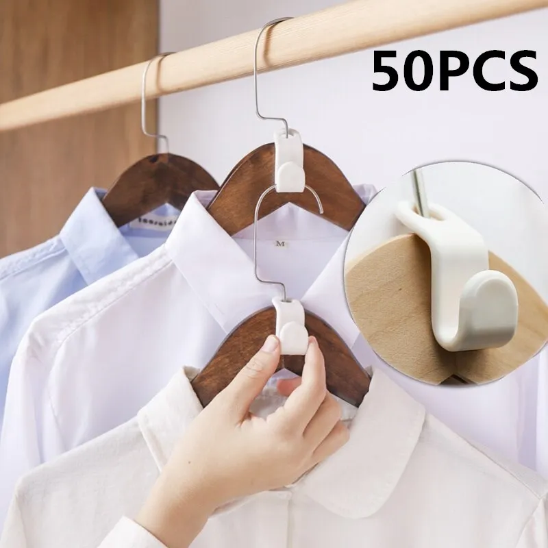 

50PCS Mini Clothes Hanger Connector Cascading Hooks White Closet Connect Hooks Hat Bag Hanger Wardrobe Closet Organizer