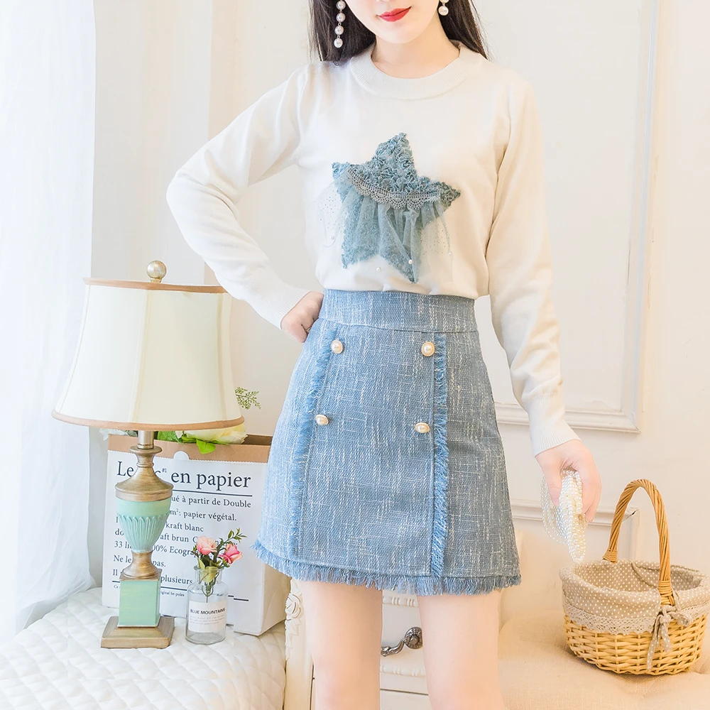 Fall Short Skirt Fashion Suits Women Embroidered Long-Sleeved Sweater Button Bust Woolen Skirts Two-Piece Clothing Set Outfit
Fall Short Skirt Fashion Suits Women Embroidered Long-Sleeved Sweater Button Bust Woolen Skirts Two-Piece Clothing Set Outfit