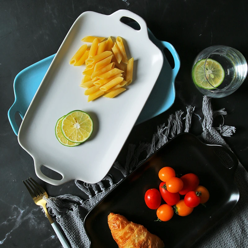 European Retro Salad Tray Home Ceramic Baking Plate With Handle Rectangular Dessert plate Home Tableware Dish Kitchen Supplies
European Retro Salad Tray Home Ceramic Baking Plate With Handle Rectangular Dessert plate Home Tableware Dish Kitchen Supplies