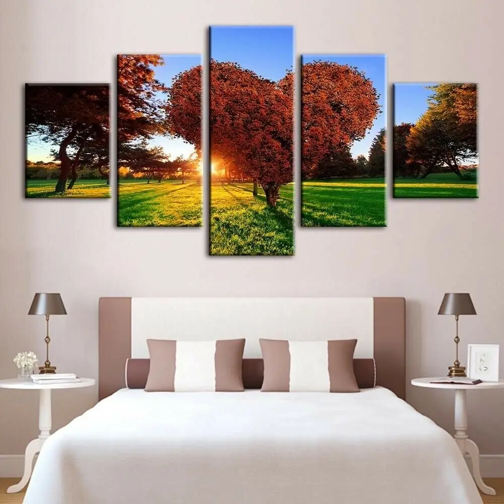 

Heart Shape Tree Love Scenery 5 Panel Modular Paintings HD Prints Posters Canvas Wall Art Pictures For Living Room Home Decor