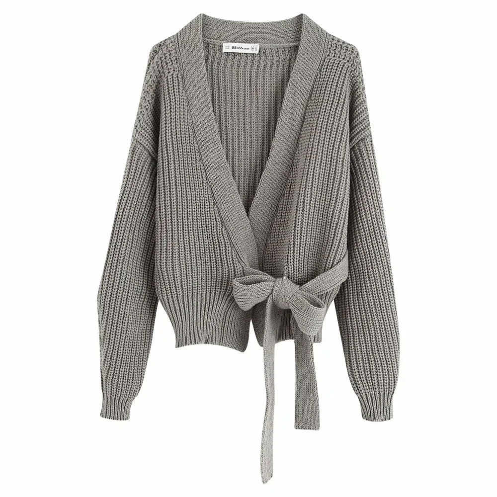 New retro V-neck long sleeve with belt sheath, short pit striped sweater knitted jacket for autumn 2019 women's wear
New retro V-neck long sleeve with belt sheath, short pit striped sweater knitted jacket for autumn 2019 women's wear