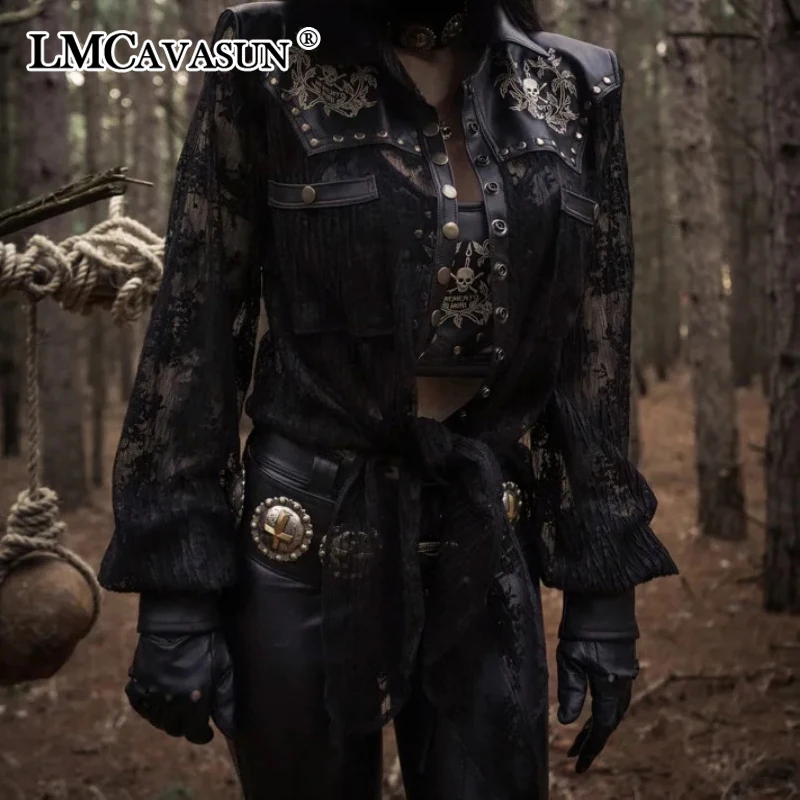 LMCAVASUN Women PU Leather Jacket Gothic SKull Embroidery Coat Leather Patchwork Hollow Out Lace Up Goth Punk Party Vintage Coat
LMCAVASUN Women PU Leather Jacket Gothic SKull Embroidery Coat Leather Patchwork Hollow Out Lace Up Goth Punk Party Vintage Coat