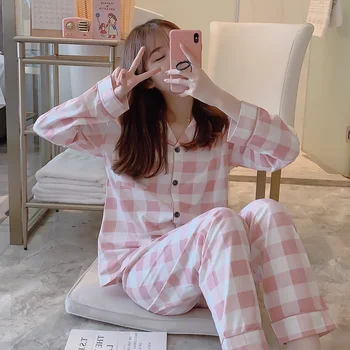 2020 Band Women Pajamas set Pyjamas Spring Female Pijamas Cotton lattice Pajama Set Two Piece/Suit Long Sleeve Full Trousers
2020 Band Women Pajamas set Pyjamas Spring Female Pijamas Cotton lattice Pajama Set Two Piece/Suit Long Sleeve Full Trousers