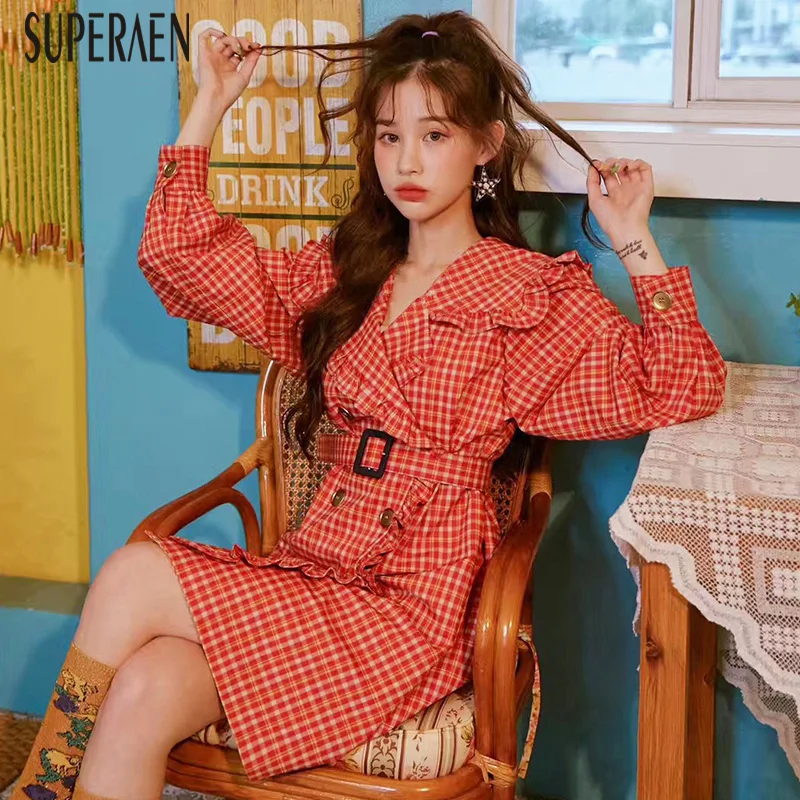 South Korea Chic Ocean Retro Naval Collar Double-row Button Ear Medium-long Sleeve Chequered Dress with Belt
South Korea Chic Ocean Retro Naval Collar Double-row Button Ear Medium-long Sleeve Chequered Dress with Belt
