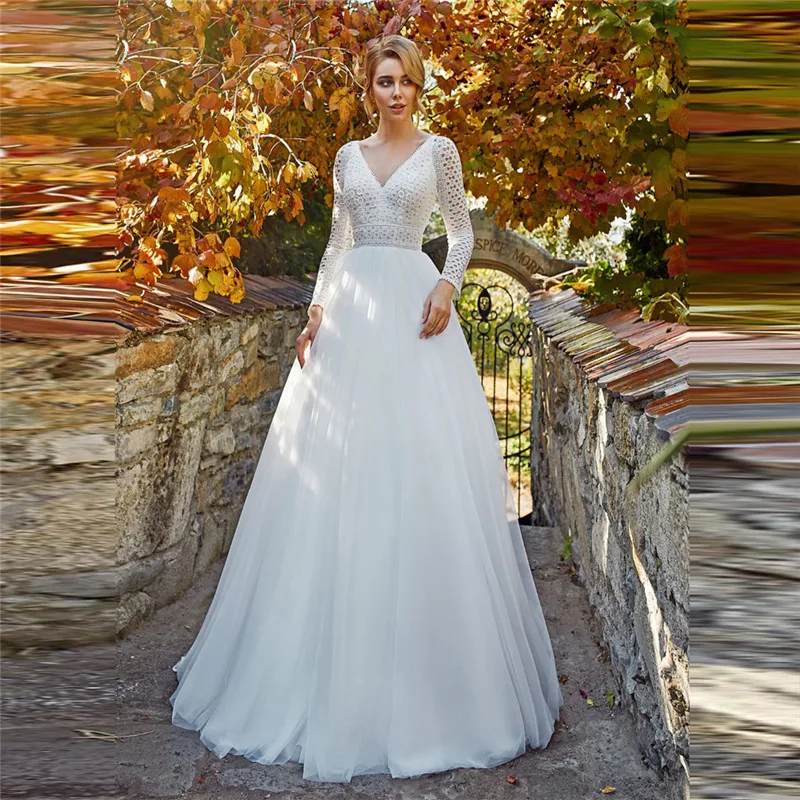 V-Neck Lace Top Long Sleeves A-Line Wedding Dress Tulle 2021 Modest Bridal Gowns Garden New Arrival Spring
V-Neck Lace Top Long Sleeves A-Line Wedding Dress Tulle 2021 Modest Bridal Gowns Garden New Arrival Spring