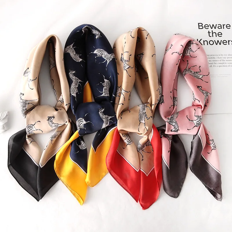 Luxury Silk Plaid Scarf - Soft Satin Neck Tie  Hair Band for Women