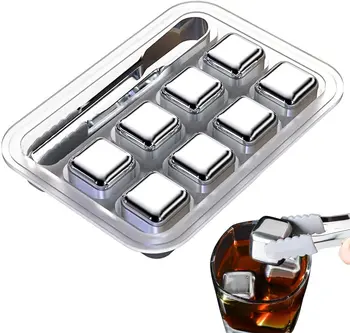 8 piece Stainless Steel Ice Cubes Reusable, Whiskey Ice Cubes Set with Silicone Head Tongs and Freezer Storage Tray for Whiskey
8 piece Stainless Steel Ice Cubes Reusable, Whiskey Ice Cubes Set with Silicone Head Tongs and Freezer Storage Tray for Whiskey