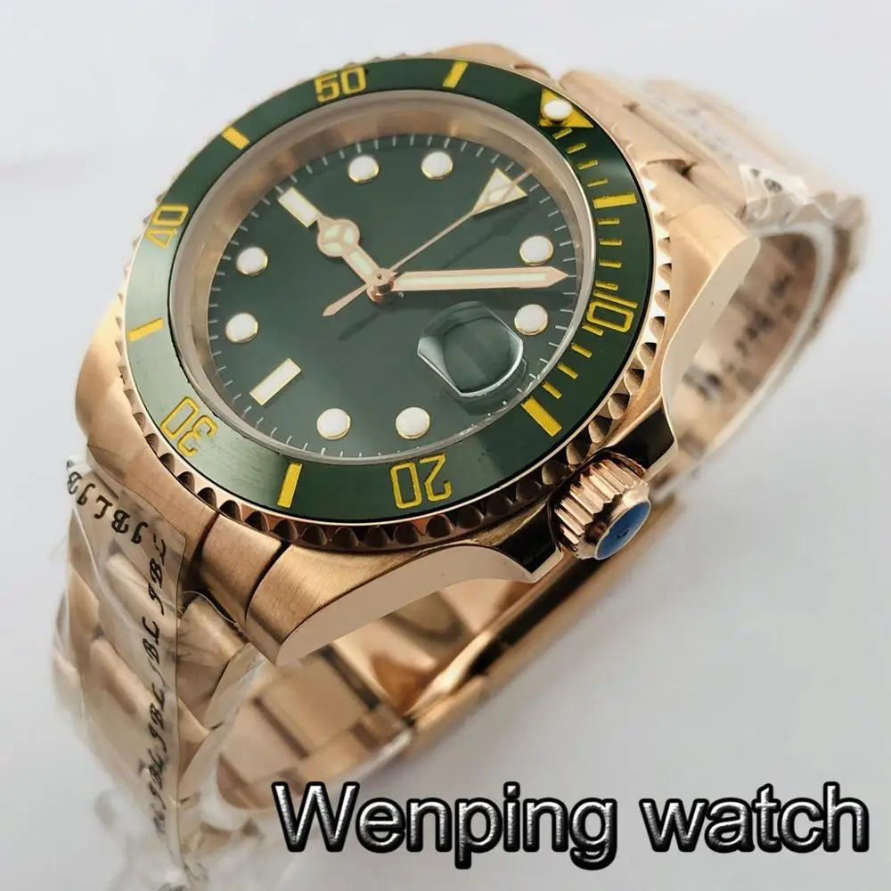 Bliger 40mm sterile rose gold case sapphire glass date ceramic bezel luminous 21 jewels miyota movement mens automatic watch 
Bliger 40mm sterile rose gold case sapphire glass date ceramic bezel luminous 21 jewels miyota movement mens automatic watch