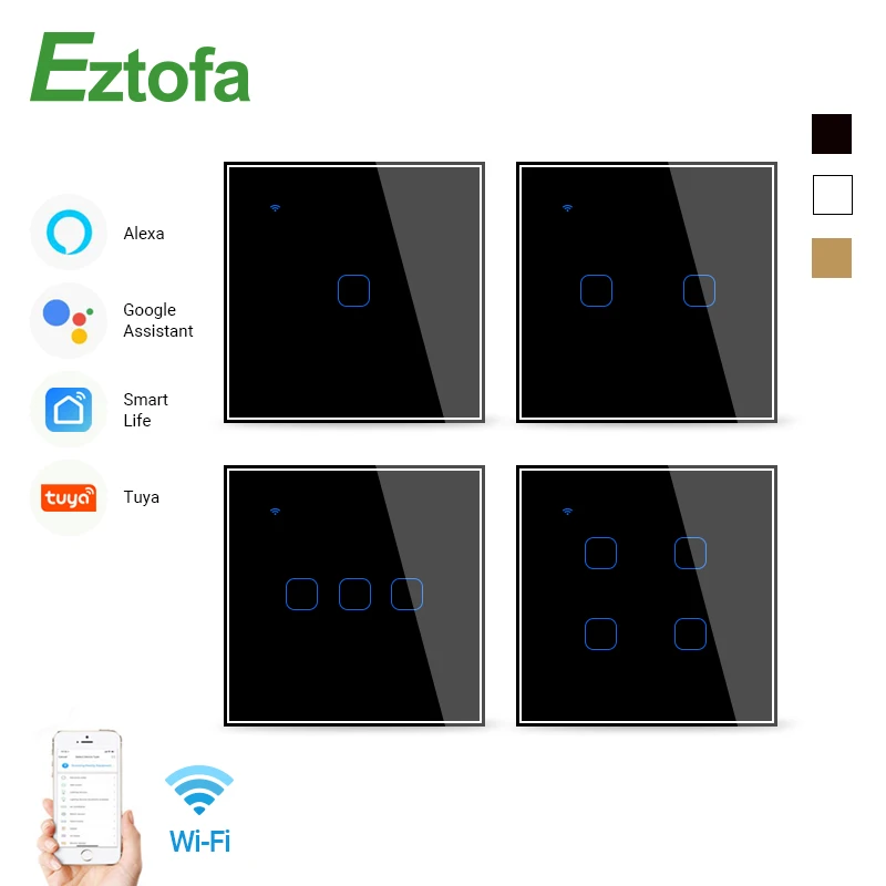 

Wifi Touch Switch Smart Wall Switch 2/3 Way 1/2/3/4 Gang ac100-220v EU UK Standard Work with Alexa Google Home