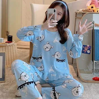 Autumn Winter Cotton Cartoon Pajamas Set Women Pyjamas Homewear Long sleeve Sleepwear Plus size Home Clothes Night suit Female
Autumn Winter Cotton Cartoon Pajamas Set Women Pyjamas Homewear Long sleeve Sleepwear Plus size Home Clothes Night suit Female