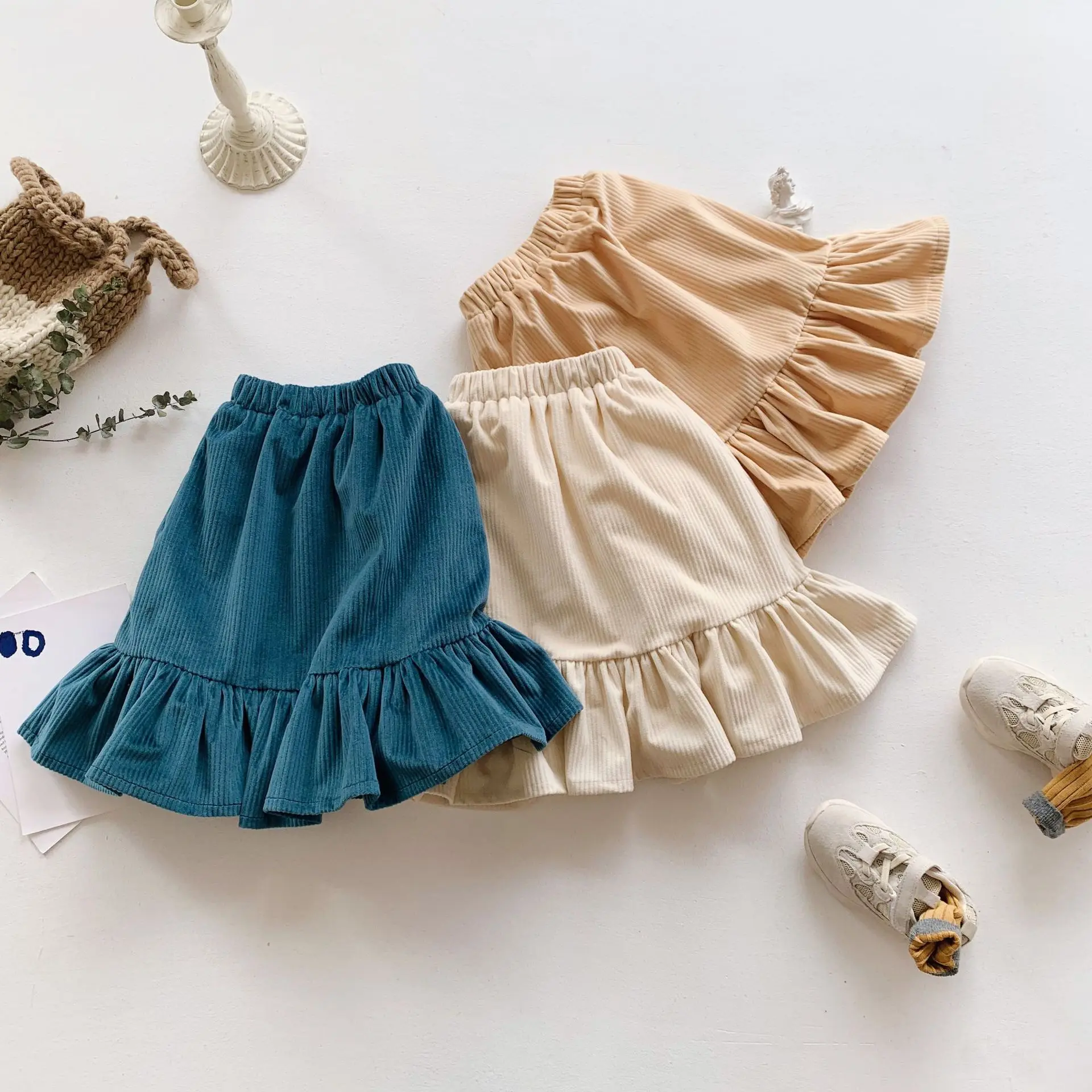 Фото Осенне-зимняя Вельветовая юбка с хвостом русалки для маленьких девочек теплая